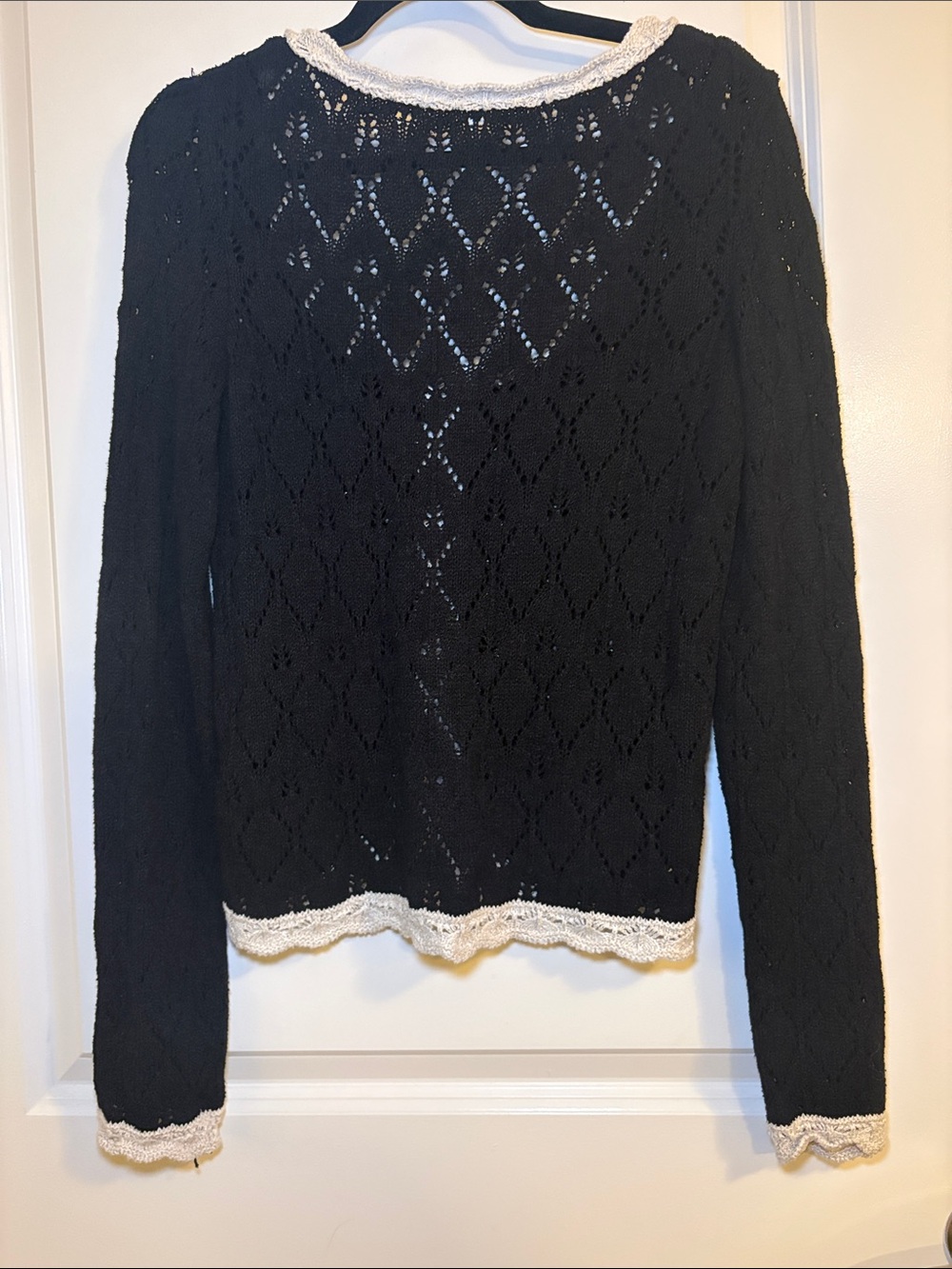 Free People Black Knit Cardigan with Cream Trim - Picture 7 of 8